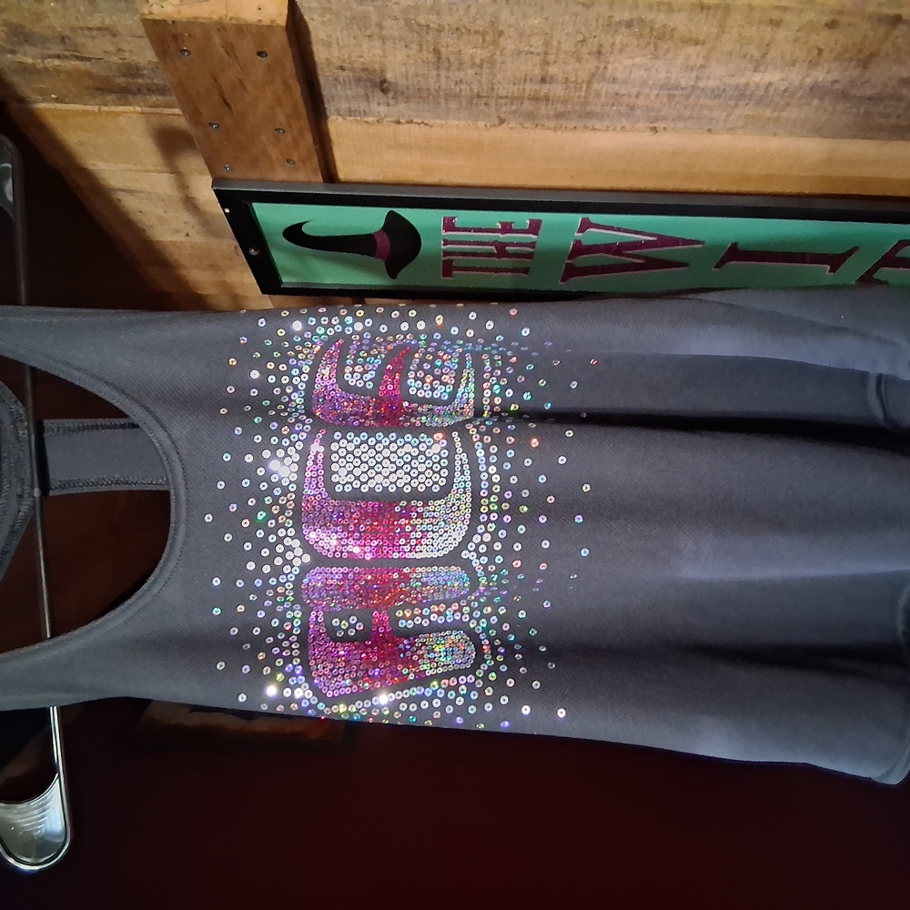 Varsity Black Tank Top with Colorful Glitter Design